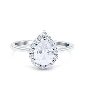 Teardrop Halo Art Deco Pear Wedding Ring Simulated Cubic Zirconia 925 Sterling Silver